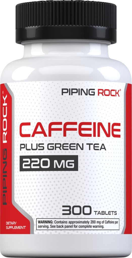 Piping Rock Caffeine Pil 220mg 124; 300 Tablet 124; Tambahan dengan Green Tea Extract 124; Vegetarian, Non- GMO, Gluten Bebas