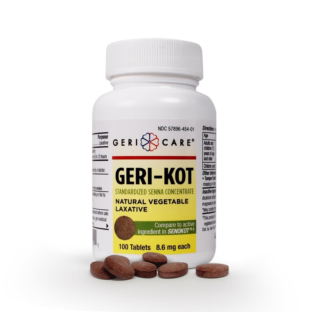 Geri- KOT Senna Laxative & Stool Softtener Tablet, 100ct Averct 124; Natural Vegetable Stimulant Laxative 124; Smooth Bowel Movitch Senna Tablets 124- Acting, Gentle Constipation Relief 124; 8.6mg Sennocides Laxative