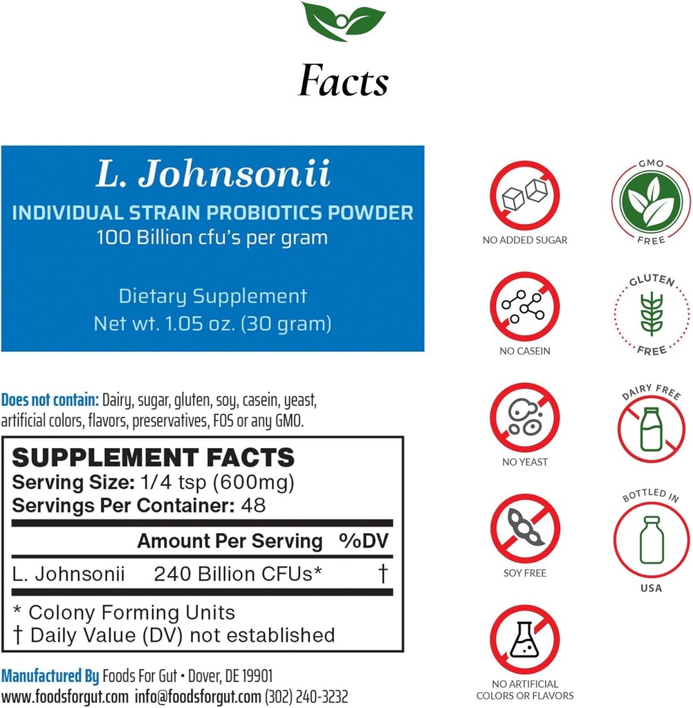 Makanan untuk Gut Lacleillus Johnsonii Powder Probiotic 100 Miliar cfu 's 124; Tidak ada Addocusm 124; Direct dari Manufakturator 124; Tidak ada Third-Party Storage 124; Imune Dukungan 124; L. Johnsonii 124; 30 Grams (1.05 Oz)