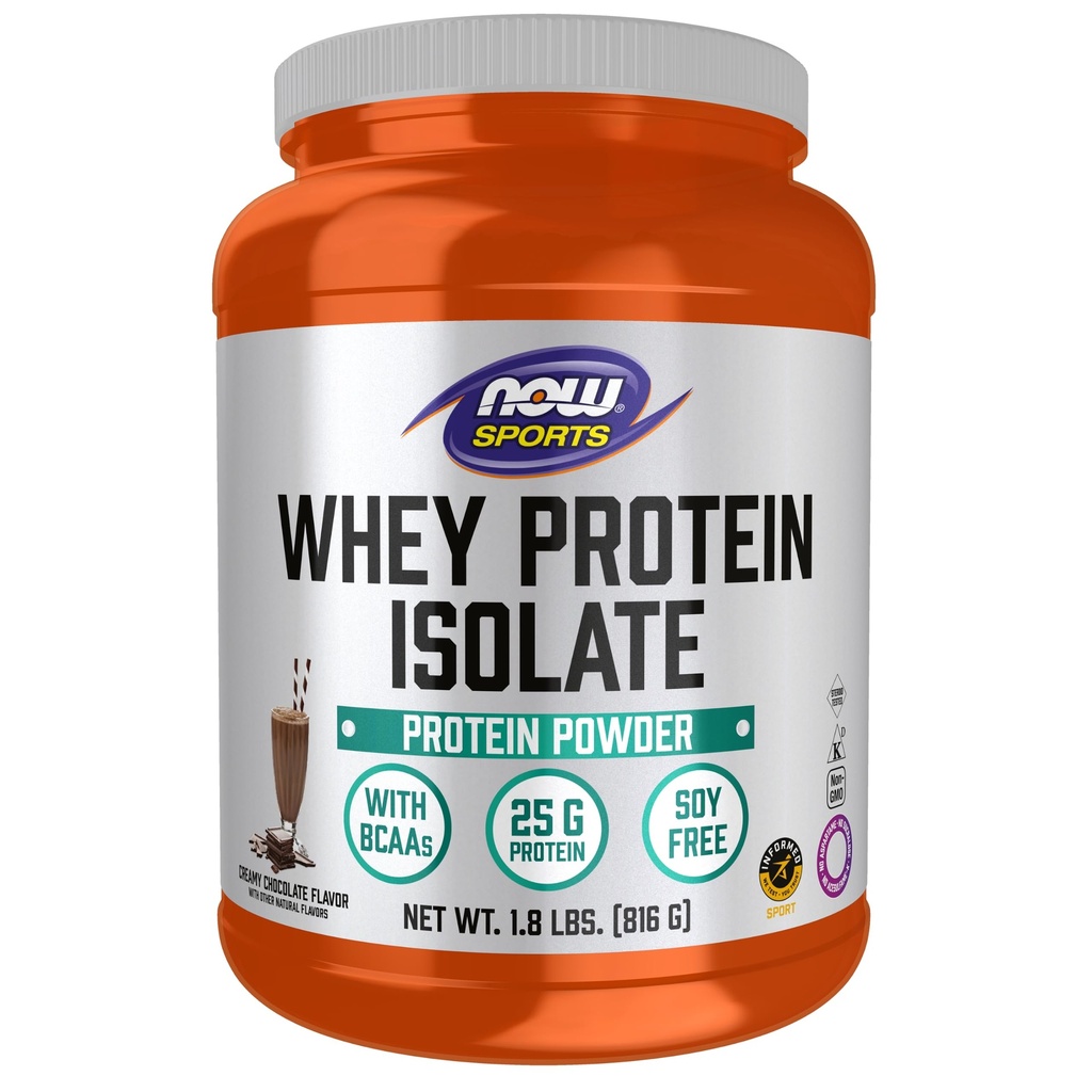 NOW Foods Sports Nutition, Whiy Protein Isolate, 25 g With BCAAs, Creamy Chocolate Powder, 1.8-Pound