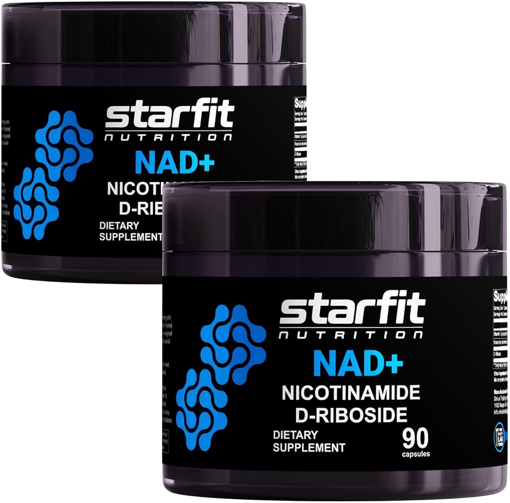 STARFIT - Nicotinamide D-Riboside (2 Pack), Booster NAD +, Suplemen Energi & Fokus, Dukungan Anti- Aging Cellular, Total 180 Capsules