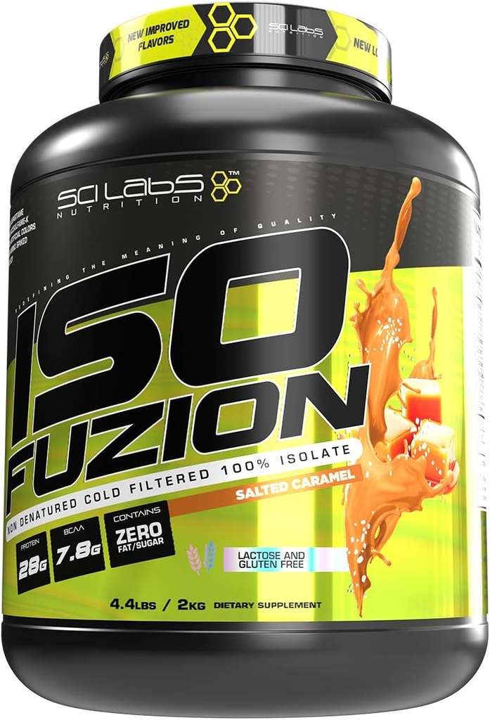 ISO FUZION 100% Whey Isolate 124; 28g Non Denaturied Protein powder, Salted Caramel Flavor, 4.4lb