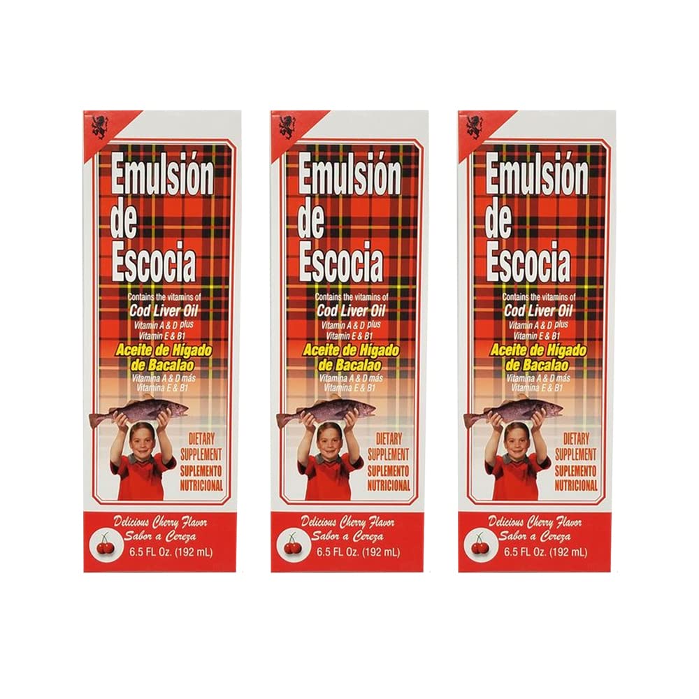 Emulsion de Esticia Cod Liver Oil Dietary Supplemen. Kaya dalam Vitamin A, D, E dan B1. Cherry Flavarded. 6,5 Fl Oz / 192 mL. Kemas 3