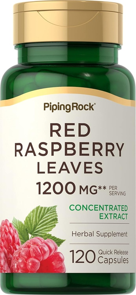 Pipping Rock Red Raspberry Leaf Capsules 124; 1200mg 124; 120 Pil 12.4; Leaderthless Leaves Extract 126; Non GMO, Gluten Free Suplemen