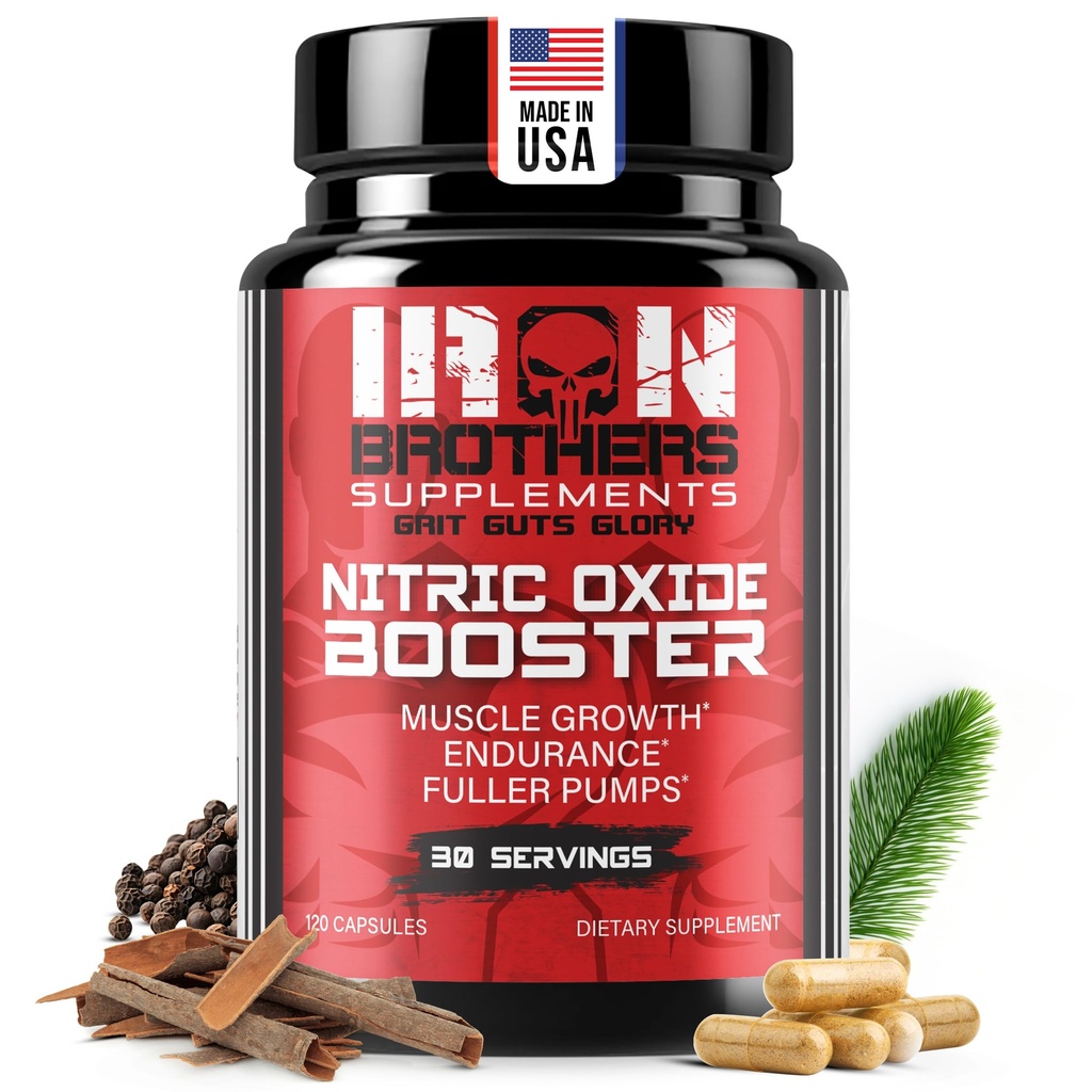 Suplemen Iron Brothers Nitric Oxide Booster 124; Ekstra Pemasangan Kekuatan Suplemen 124; Pre-Workout dengan L- Arginine 124; Maksimum Darah Flow & Vascularity 124; Tingkatkan Pumps Otot, Energi & Endurance