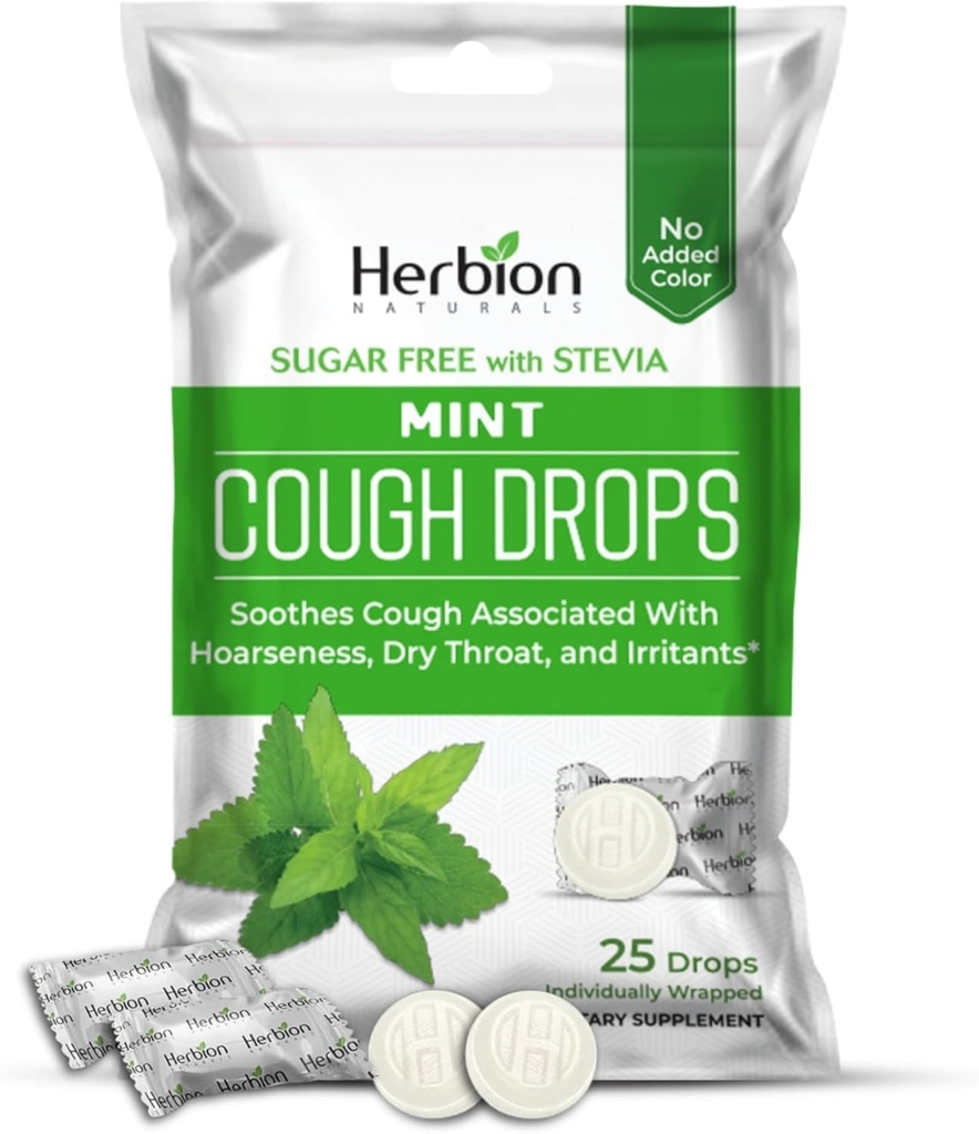 HERBION IRAS Cough Drops, Sugar- Free with Stecia, Dietary Suplement, Soothes Cough, for Dewas & Children Over 6 Years, 125 Drops (Pack of 5), Mint