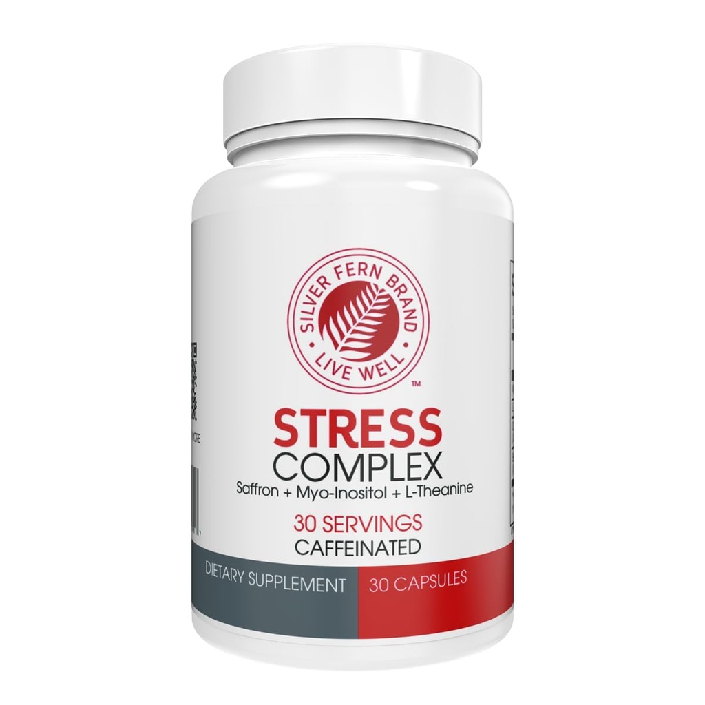 Suplemen Kompleks Fern Perak - dengan Caffeine - Tidur, Khawatir, Mood & More - dengan Suplemen Saffron, Tambahan L- Theanine, dan Myo-inositol - Supplemen Relief Stress Alam - 30