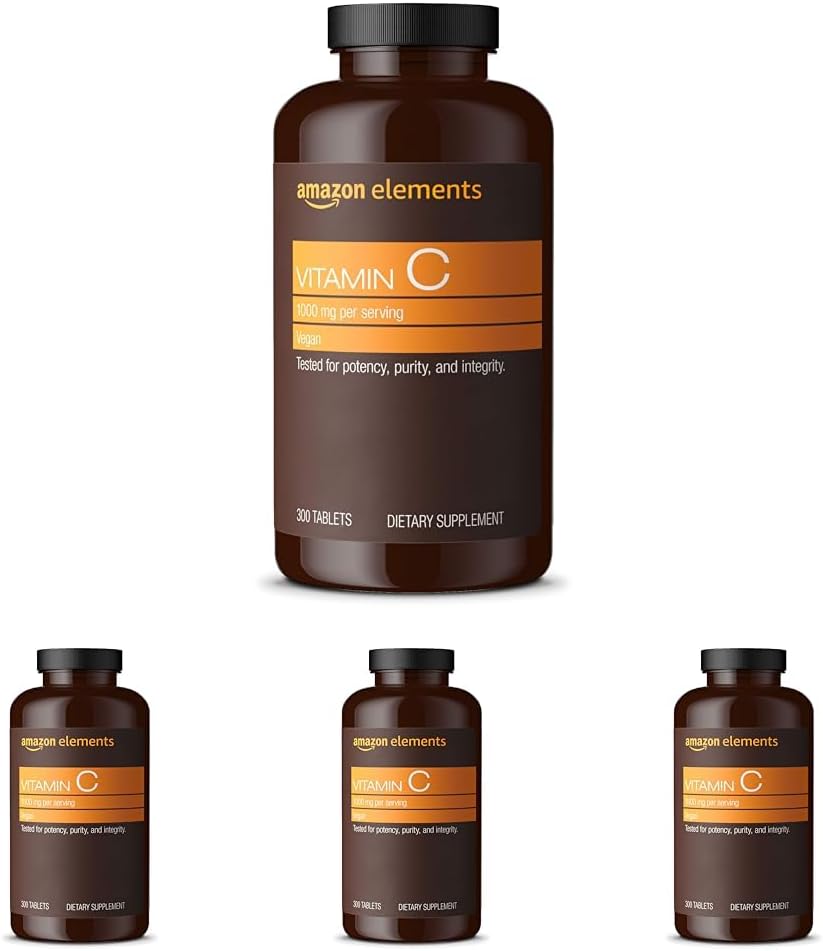 Elemen Vitamin C 1000mg, Mendukung Sistem Ketahanan Sehat, Vegan, 300 Tablet, 10 Bulan (Paket 4)