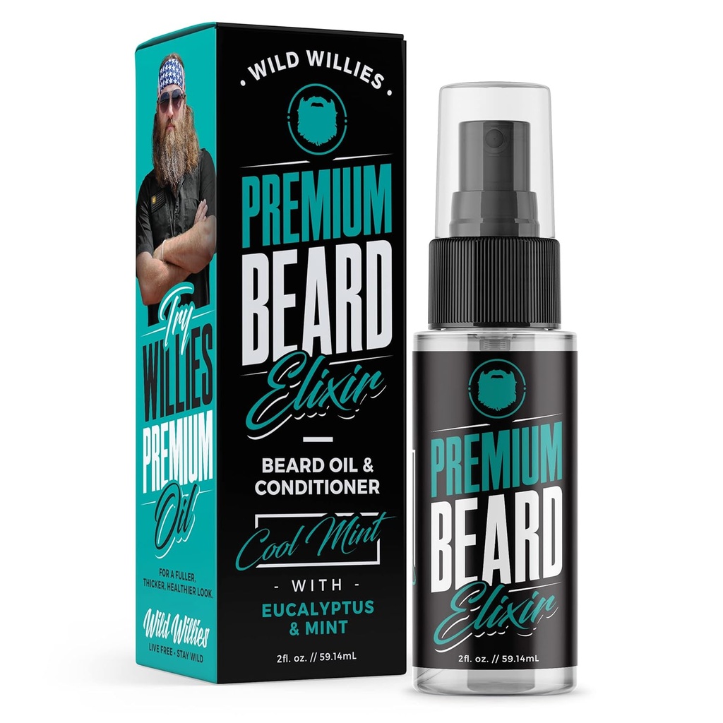 Wild Willies Premium Beard Oil & conditioner Natural, Organic Ingreations Progredible Beard Growth, Menghapus Itch & Dandruff - Perlakuan Lebih Lembut Menahan Moiffes - 2 Oz, Mint Sent Keren