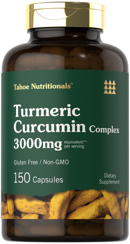 Suplemen Turmeric Curcumin 3000mg 124; 150 Capsules 124; Suplemen Turmeric dengan Black Pepper Extract 124; Non- GMO, Gluten Free Herbal Complex