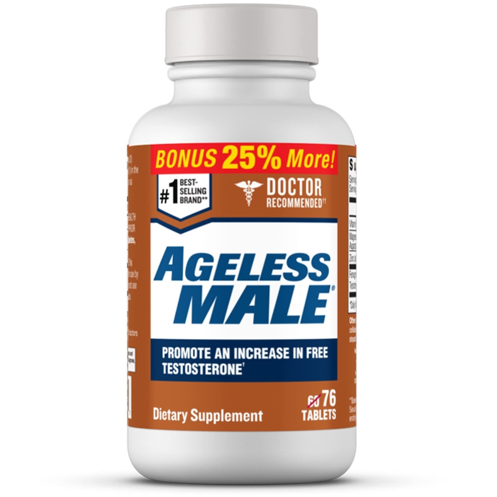 Suplemen Booster Testosterone Pria Tanpa Usia untuk Pria, 76 Tablet