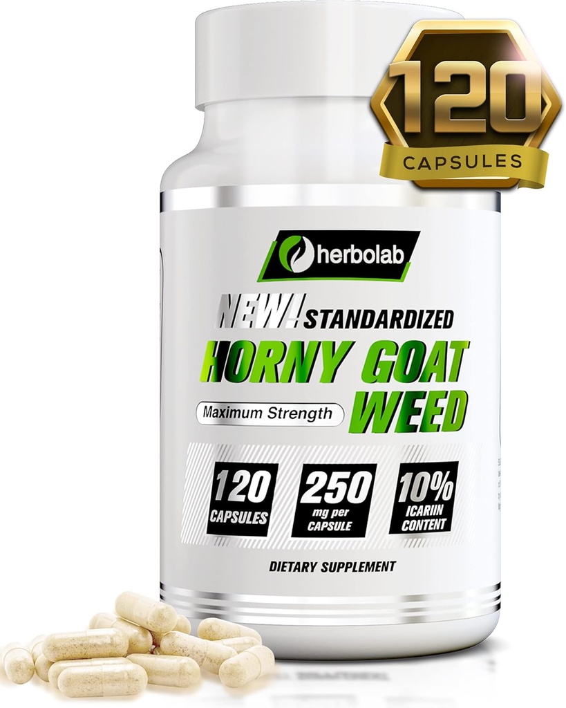 Herbolab Horny Goat Extract, Standardized to 10% Adhaniin, 250mg x 120 Capsules (AKA Epimedium Extract, Barrenwort, Bishop 's Hat, Fairy Wings, Yin Yang Huo)