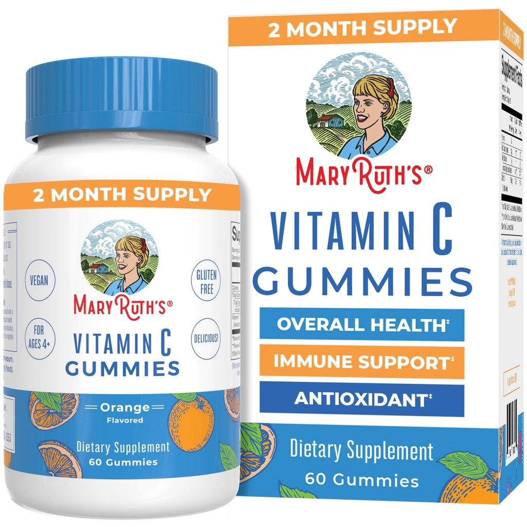 MaryRuth Organics Vegan C Gummies: 124; 2 Bulan Supply 124; Dukungan Ammune untuk Orang dewasa & Anak-anak; Vitamin C Gummy Vitamin 12.4; Nor-GMO 124; Pectin berbasis 124; 60 Count