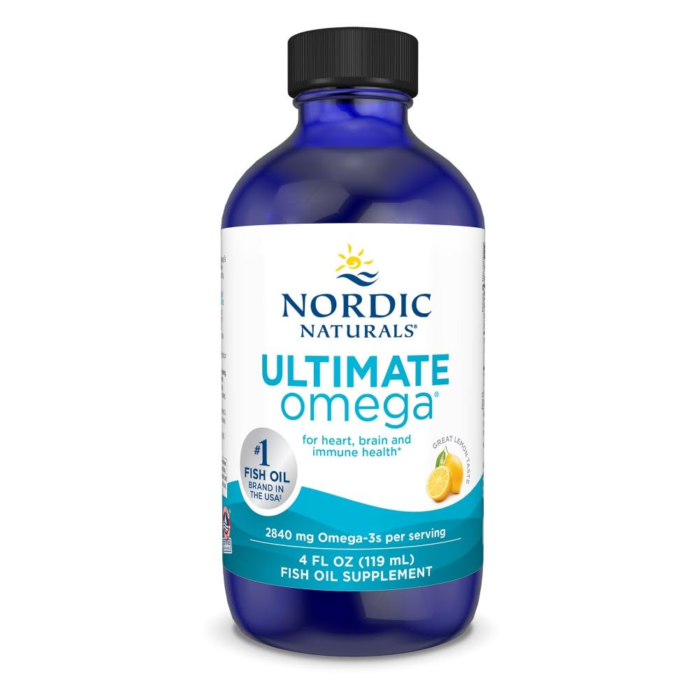 Nordic Omega Liquid Ultimate, Lemon Flavor - 4 oz - 2840 mg Omega-3 - Tinggi - Potency Potency Oil Suplemen dengan EPA & DHA - Promes Brain & Heart Health - Non-GMO - 24