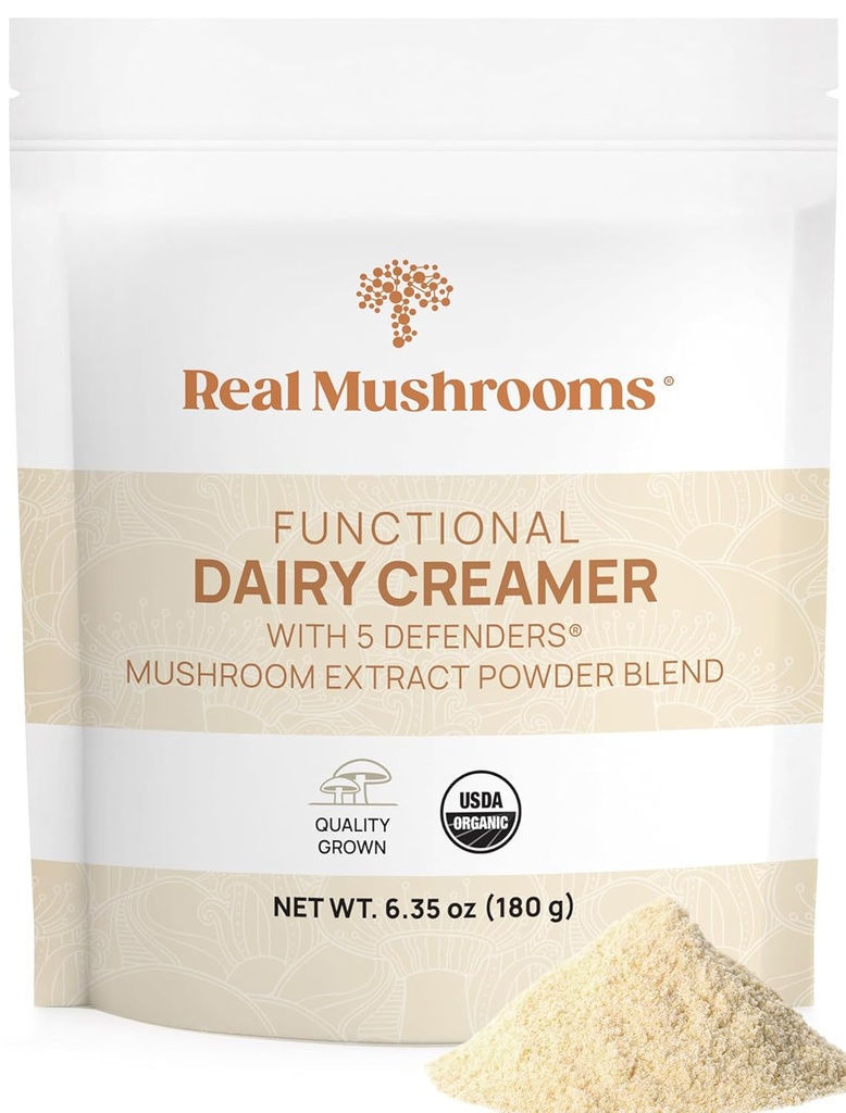 Jamur asli Functional Dairy Creamers dengan Mushroom Extrates - dipermanis dengan Powder Organik & Maple - Fungsional Organic Cream - 90 Servis, Tea, Smoothie & Coffee Creamer