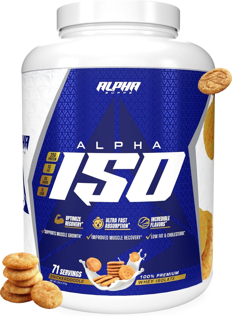 Alfa Supps ISO, 100% Whiy Protein Isolate powder, 25 Grams Per Serving, Membantu Dukung Muscle Growth, Low Sugar dan Gluten Free (Snicker Doodle, 5 pon)