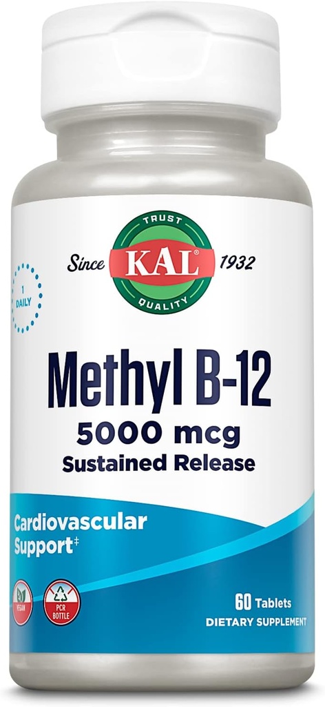 KAL Vitamin B12 Methylcobalamin 5000mcg, Energi Kesehatan, Metabolisme, Dukungan Sel Darah Merah Nerve & Merah, * Cepat Dissolve ActivMelts, Absorpsi Optimal Raspberry Flavor, 90 Servings, 90 Micro Tab