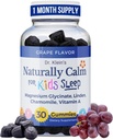 Calm Gummies for Kids with Magnesium Glycinate, Chamomile & Linden - Kids Multivitamin Gummies for Sleep, Concentration, Daily Wellness & Routine - Sugar- Free Grape Flavor, 30 Count by Rhoziva
