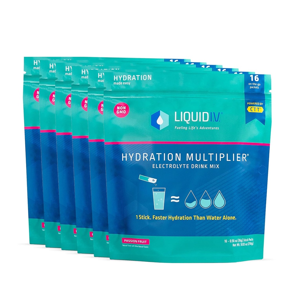 Limid I.V. Hydration Multiplier - Passion Fruit - Hidration Powder Packets 12.4; Electrolite Drink Mix 124; Easy Open Single - Serving Stick 124; Non-GMO 124; 96 Sticks