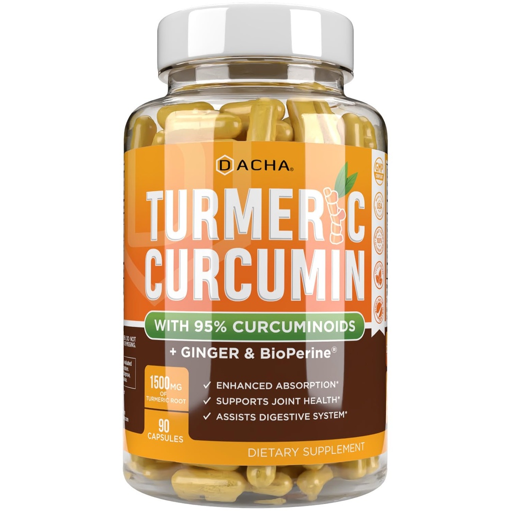 DACHA Tumeric Curcumin Supplemen - 2250mg Bersama Dukungan Turmeric dengan Black Pepper Ginger 95% Curcuminoid Capsules