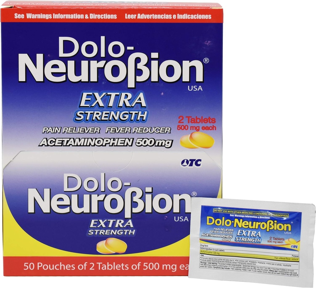 Neurobion Doo Pain Reliever, Reducer Fever, Ekstra Kekuatan, Fuerte, Alivia el Dolor, Mengurangi la Fiebre Dispenser 50 x 2 tablet