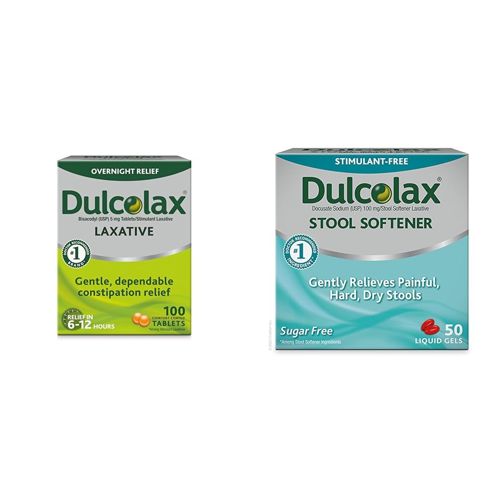 Dulcolax Stimulant Laxative Tablet (100 Count) Gentle Overnight Constipation Relief, Bimaceyl 5mg & Stool Softer Liquid Gel Capsules (50ct) Gentle Relief, Docuciate Sodium 100mg