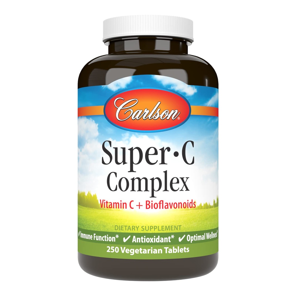 Carlson - Super- C Kompleks, Vitamin C + Bioflavonoid, Immune Fungsi & Optimal Wellness, Antioksidan, 250 tablet Vegetarian
