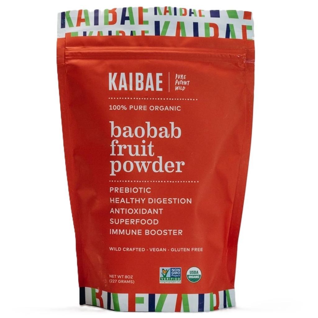 KAIBAE Premium Organic Baobab Powder I Prebiotic Gut Health, Intermittent Fasting, Imunity, Hydration 124; Vitamin C, Polyphenol, Minironel 124; Persediaan Fiber 124; 8 oz.