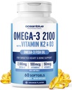 Omega-3 2100 profesional Oceanblue Professional dengan Vitamin K2 dan Vitamin D3-60 Count - Triple Kekuatan Oil Burpless - 3 Tambahan dengan EPA, DHA & DPA