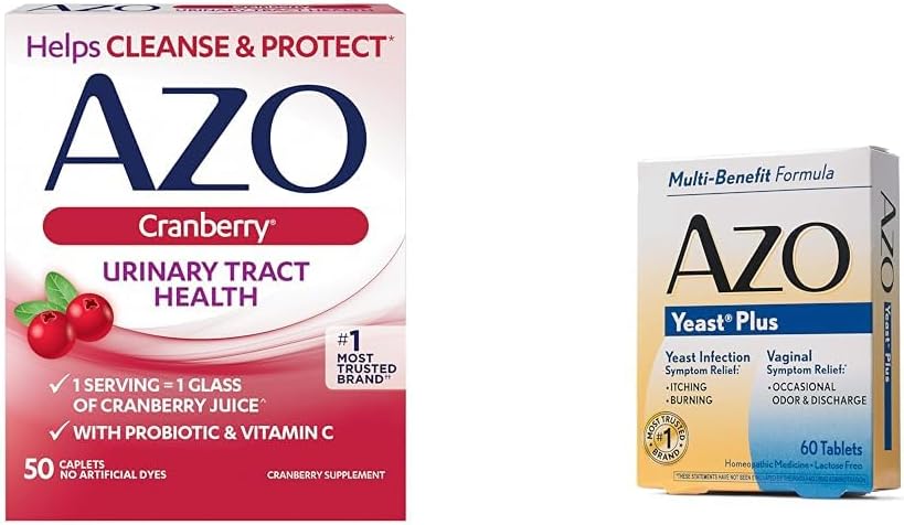 AZO Cranberry Urinary Tract Health, 50 Count Yeast Infeksi & Vaginal Symptom Relief Tablet, 60 Count