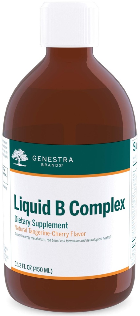 Genestra Brands Liquid B Kompleks 124; Broad Spectrum B-Vitamin Complex untuk mendukung Energi Metabolisme, Formasi Sel Darah Merah, dan Neurologi Kesehatan 124; 15.2 FM oz.
