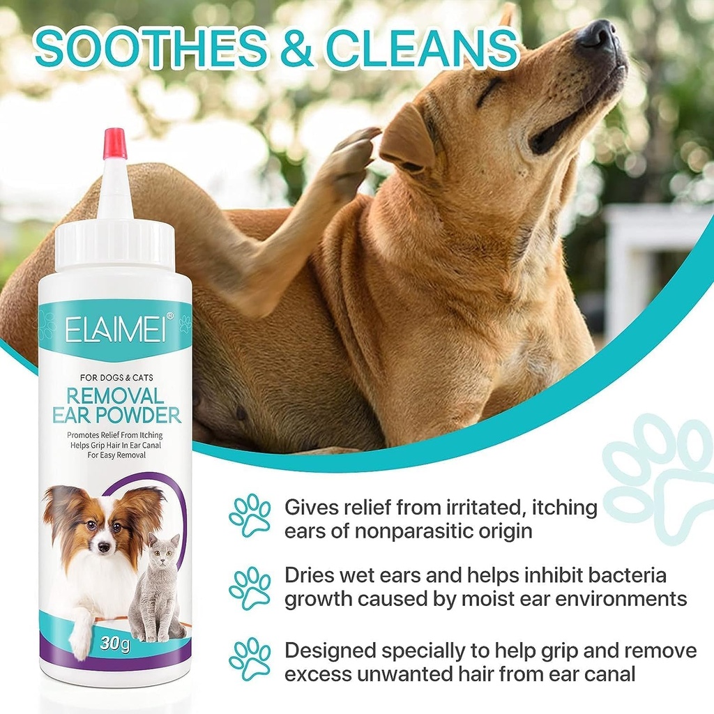 Pembersih Telinga Anjing, Ear Wash for Dogs & Cats, Powder Removal Dog Ear, Obat Infeksi Pet Ear, Efektif Menghilangkan Debris, Waxy, Buildup dan Ear Odor, Soothes Itchy & Inflamed Telinga