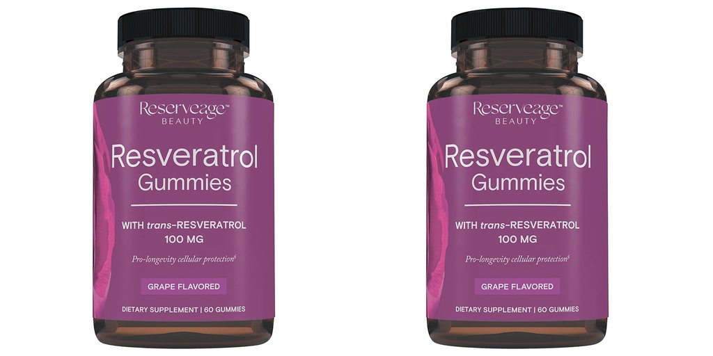 Reserage Beauty- Resveratrol Gummies 100 mg, Antioksidant Suplemen Kesehatan Jantung, Suplemen Antioksidant Penuaan Sehat, Vegan - 2 Pack