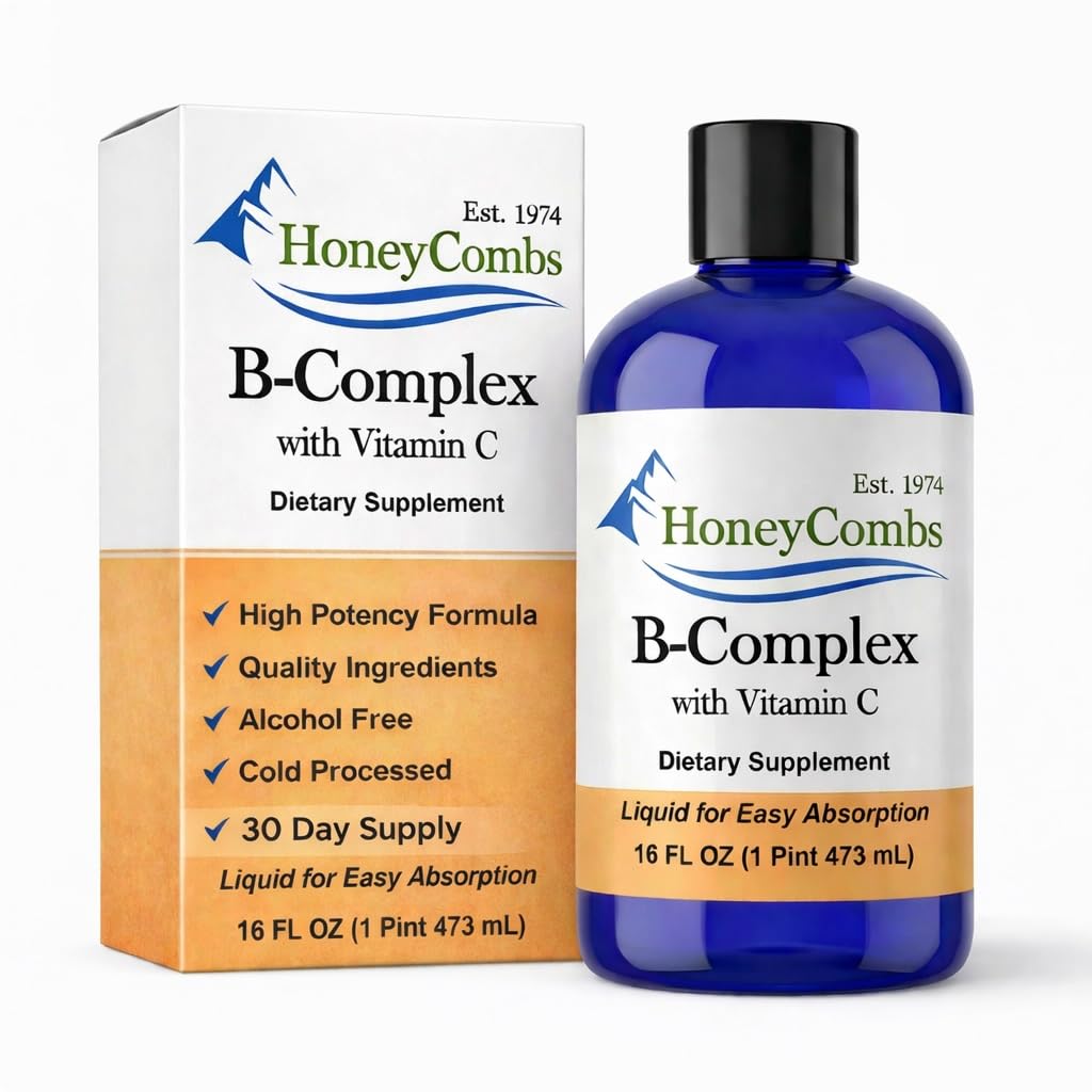HoneyCombs Vitamin B Complex Drops - Liquid Suplemen dengan Vitamin B1, B2, B3, B5, B6, B9, B12 & Vitamin C - Super B Vitamin - Alcohol- Free Liquid suplemen Vitamin, 16 Fl Oz.
