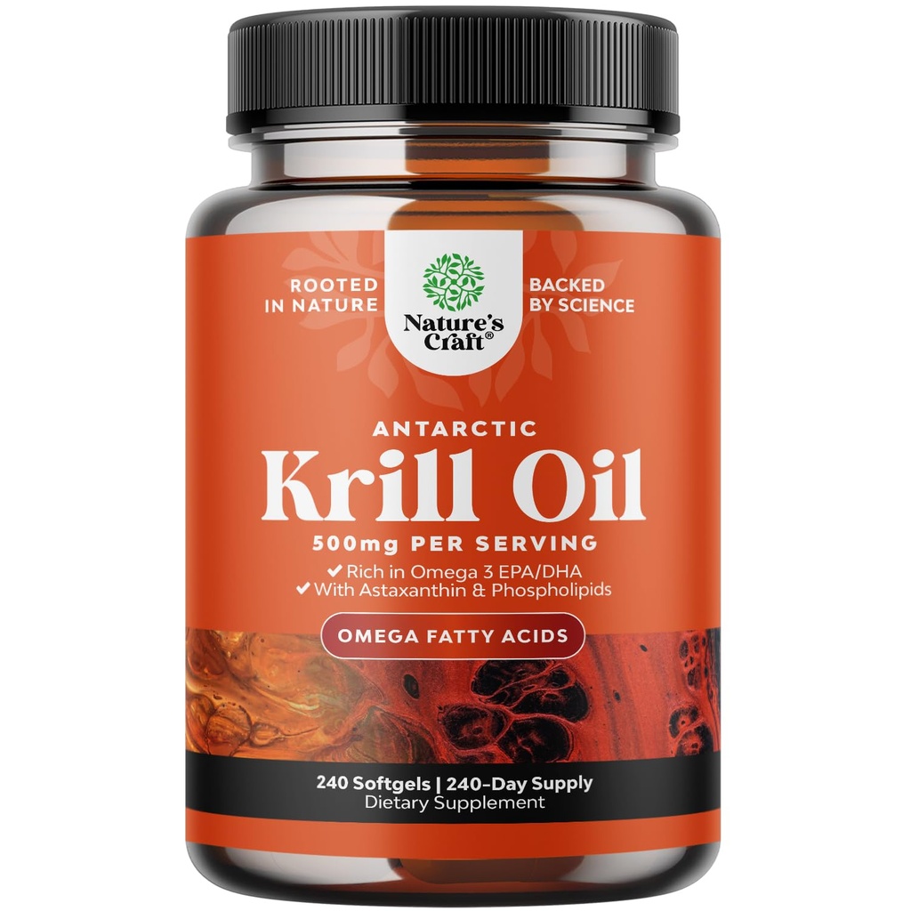 Antartika Krill Oil 500mg Softgeels - Omega 3 Krill Oil Suplement with EPA DHA & Astaxanthin for Brain Joint & Heart - 3rd Party Lab Test No Gluten GMO or Fishy Aftertaste (Sampai 8 Bulan Supply)