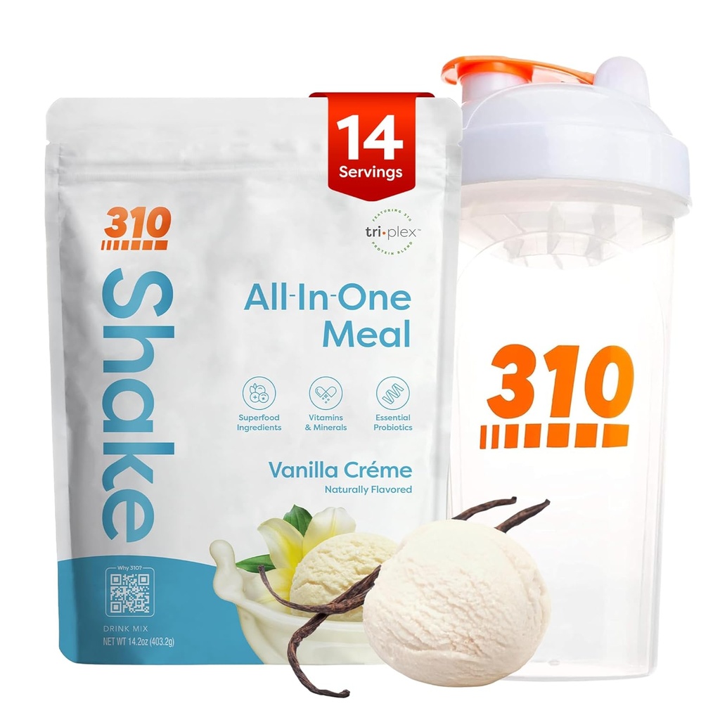 310 Nutrition All- inone Meal Replacement Shake / Shaker Cup Starter Kit - High Protein Fiber Rich Vegan Superfood Blend - Sugar- Free, Keto & Paleo Frid, Low Carb - Vanilla Creme 14 srv