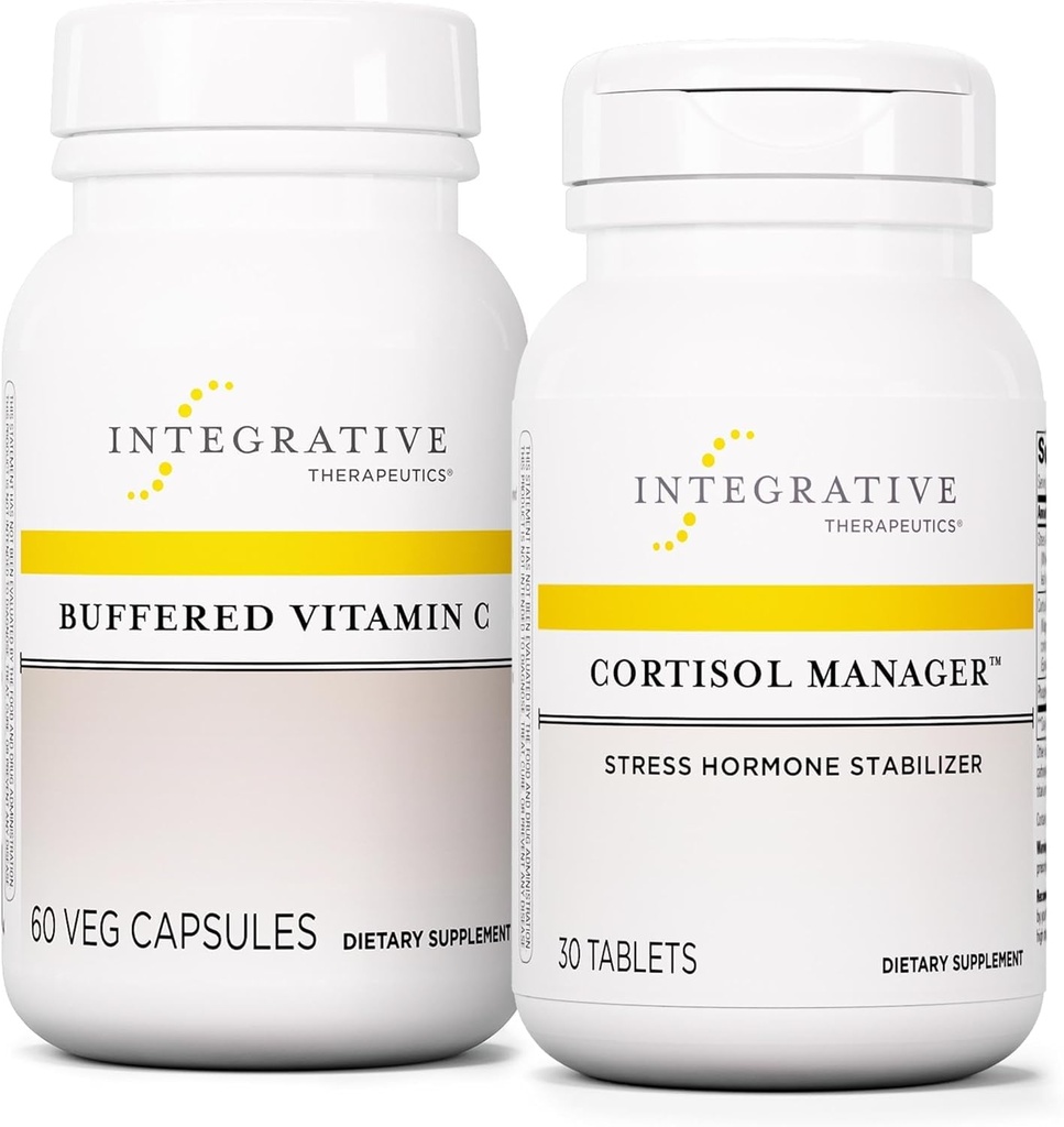 Terpadu Therapeutics Bundle dengan Cortisol Manager, 30 Tablet - Buffered Vitamin C Capsules 1.000 mg, 60 Vegan Capsules - Stres Supplemen dengan Ashwagandha * - Suplemen Immune dengan Antioksidants *
