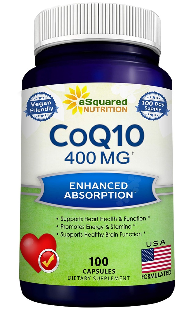 ASquared Nutrition CoQ10 (400mg Max Kekuatan, 100 Veggie Kapsul)