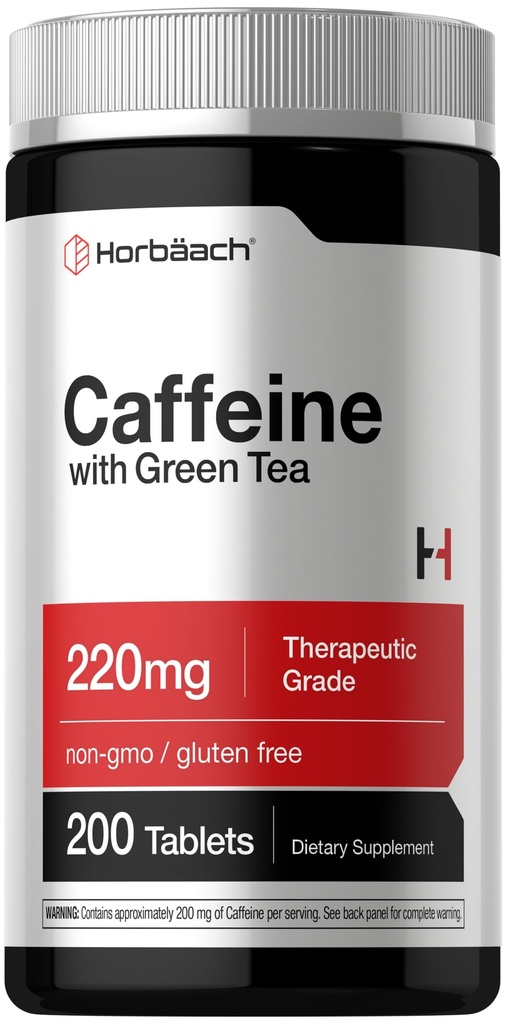 Horbäach Caffeine Pil 200mg 124; dengan Teh Hijau 124; 200 Tablet; 124; Vegetarian, Non-GMO & Gluten Bebas
