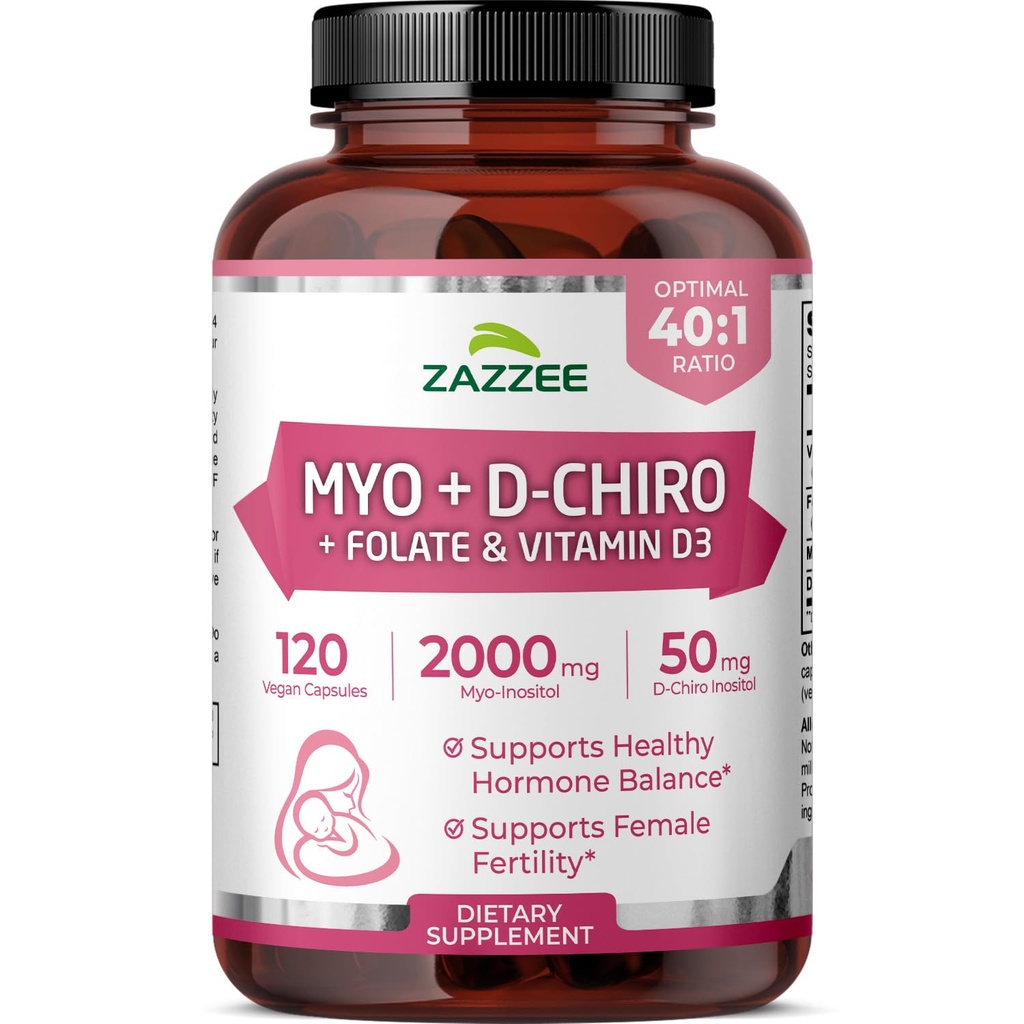 Myo dan D-Chiro Inositol Suplemen Perempuan - Suplemen Kesuburan Untuk Perempuan dengan Ideal 40: 1 Rasio Myo & D- Chiro Inositol D3 & Methylfolate Ovarian Dukungan Vitamins - ISO Lab Tested (30 Pelayan)
