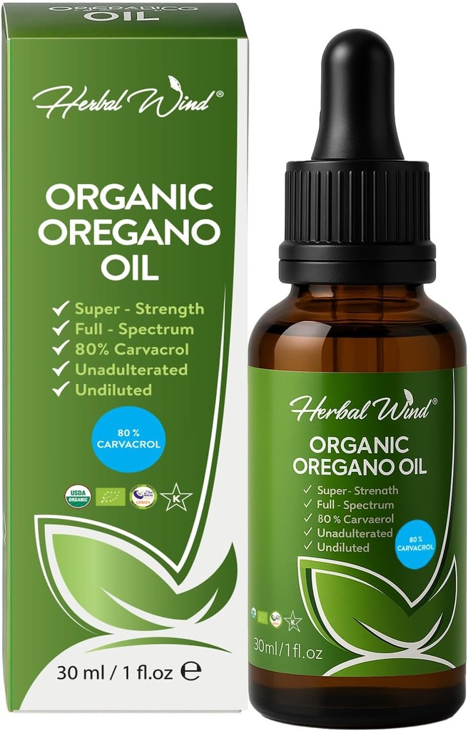 Oil Oregano Organik - 1 Fl Oz (30ml), 80% Carvacrol USDA Organik Oregano Minyak Drops, Terkonsentrasi Tanaman Berdasarkan, Non-GMO, Herbal Suplemen