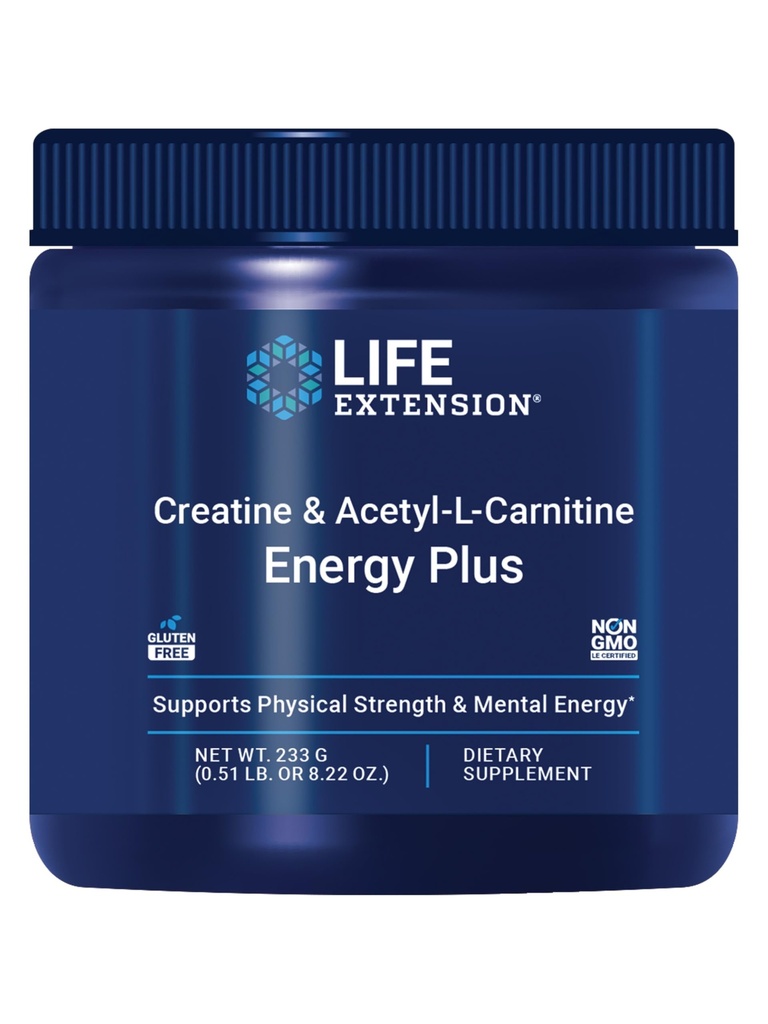 Extension Creatine Acetyl- L- Carnitine Energy Plus, Dukungan Energi Suplemen, kreatine monohidrat, Acetyl- L-carnitine, Gluten- Free, Non-GMO, Vegetarian, 30 Servis