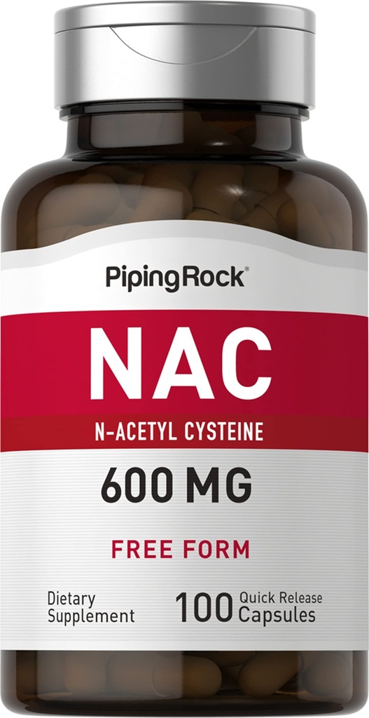 Piping Rock NAC Tambahan N- Acetyl Cysteine 124; 600mg 124; 100 Capsules 124; Form Pills Bebas 124; Non-GMO, Gluten Free Suplemen