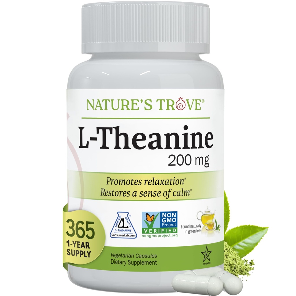 Nature 's Trove L- Theanine 200mg Super Value Size - 365 Vegetarian Capsules