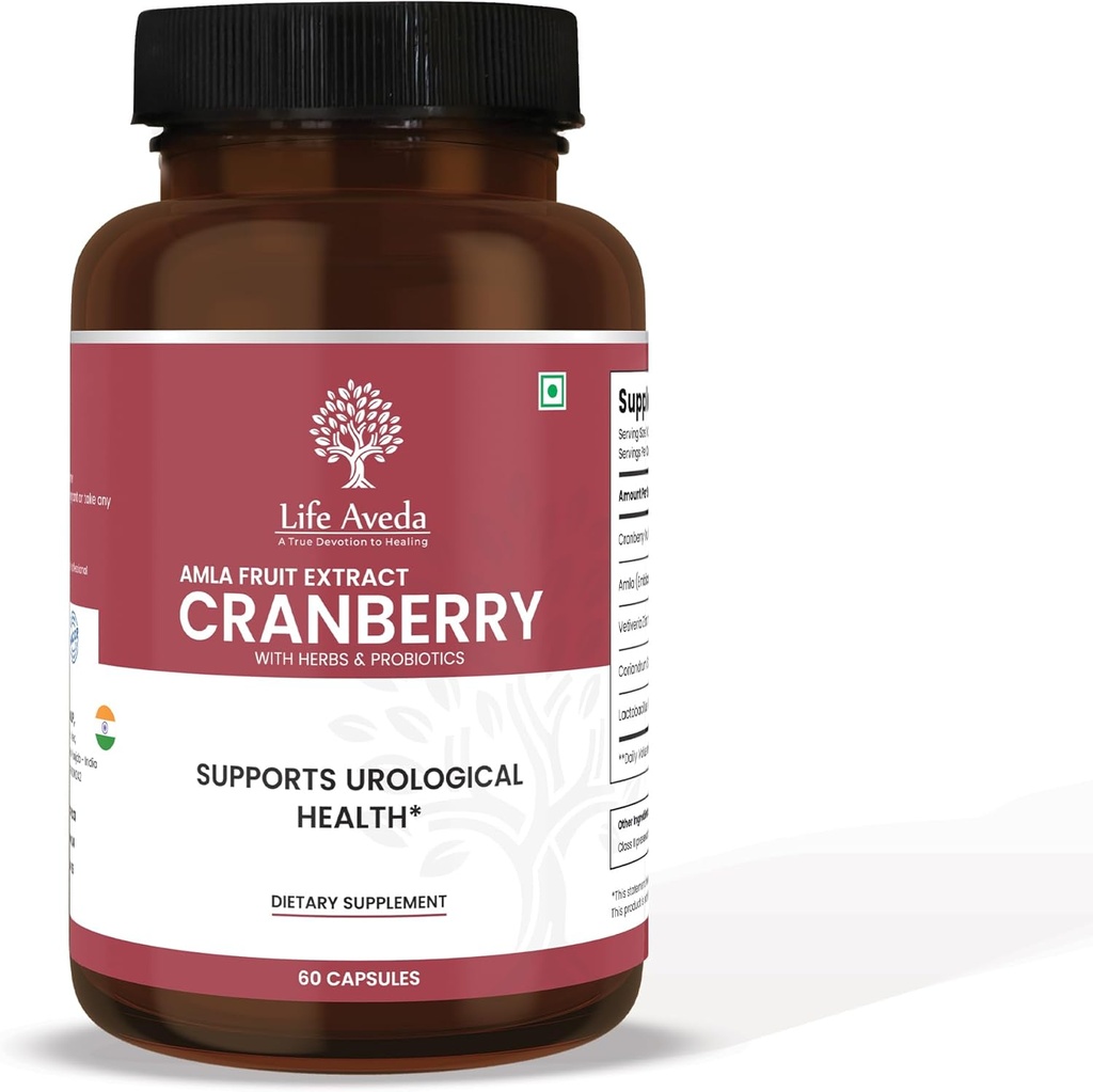 Life Aveda Cranberry & Amla Fruit Extractions Suplement with 3 Billion CFU Progories 124; Support Bladder, Ginney & Urinary Trakte Health 124; Antioksidant & Detox Dukung 124; 60 Capsules (2 Bulan Supply)