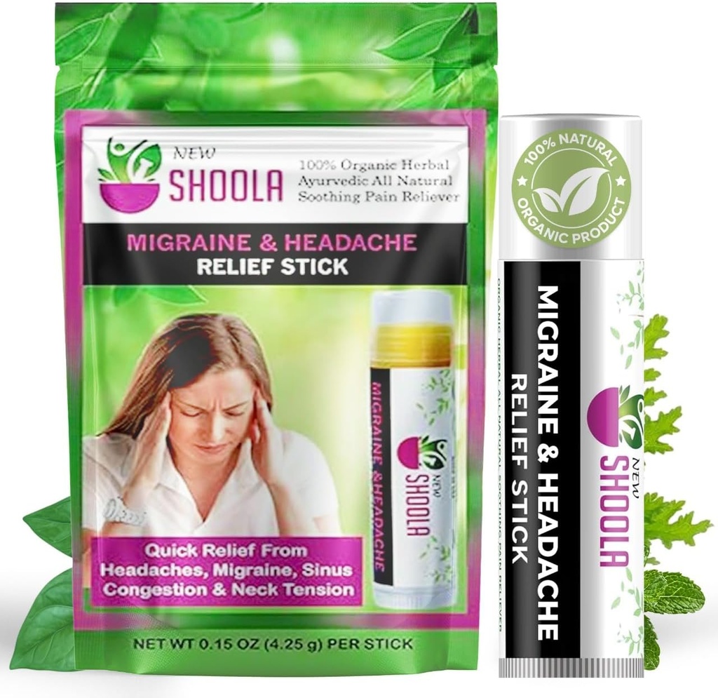 Migraine Relief and Headache Relief Balm Stick Roll On - 100% Organic Herbal Balm - Quick Relief from Headache, Migraine, Stuffy Nose Contraffic, Neck Tension - No Side Effects Vapor Gosok