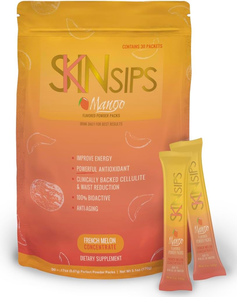 Kulit Kesehatan & Senjata Energi Minum Mix- Gula Bebas, SOD B (TM), Antioksidants dari Perancis Melon Konsentrasi, Pada Paket Go Stick, Mango, 10 Pack