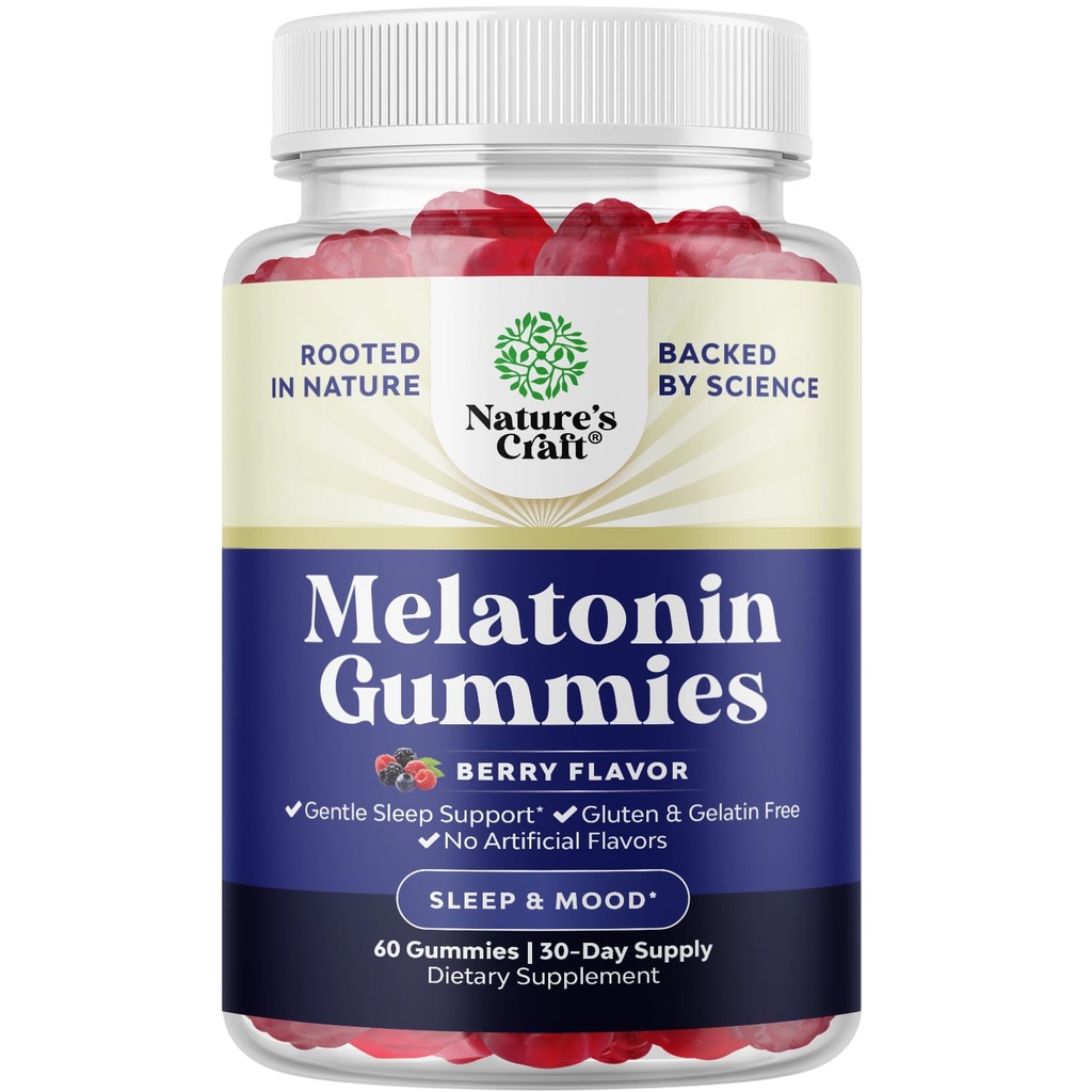 Melonalin 5mg Natural - Gelatin Free and Halal Melatonin Gummies 5mg Sleep Suplemen untuk Orang Dewasa - Berry Sleep Gummies untuk Orang Dewasa Tidur Lebih cepat dengan Natural Flavors dan Warna 60ct
