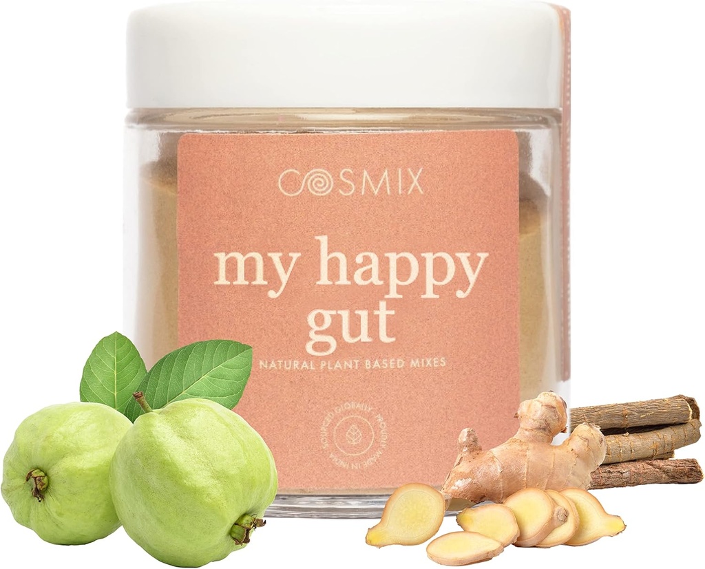 Cosmix My Happy Gut, for Improved Divalry, Bloating & Overall Gut Health, Natural, Plant-Based Superfood Blend, Makes Upto 40 Servings, Added Sugar, Vegan 50 G (Pack of 1) Brown