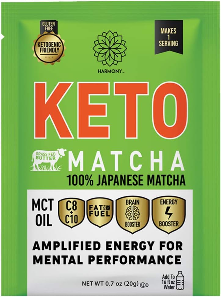 Harmony, Keto Matcha, Pure Japanese Matcha untukamplify Energy and Mental Performance, Instant Drink Mix Packet, 68mg Caffeine per Serving, 12 Paket